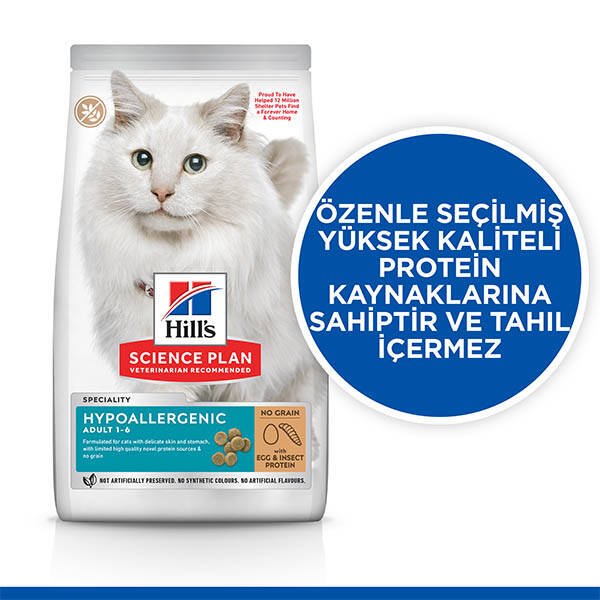 Hill's Science Plan Hipoalerjenik Yumurta ve Böcek Proteinli Tahılsız Yetişkin Kedi Maması 1.5 kg - 2