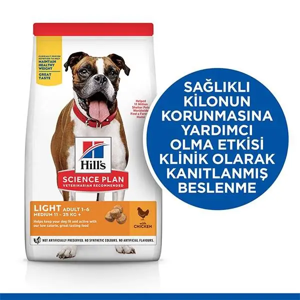 Hill's Science Plan Light Tavuklu Orta Irk Yetişkin Köpek Maması 2,5kg - 2