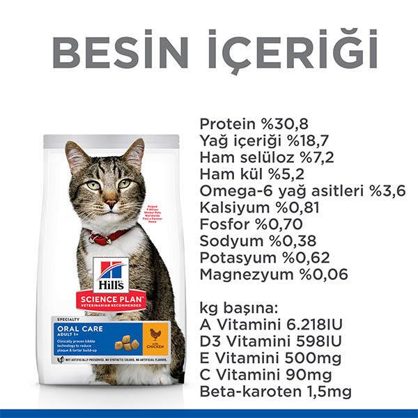 Hill's Science Plan Oral Care Ağız Sağlığı için Tavuklu Yetişkin Kedi Maması 1.5 kg - 5