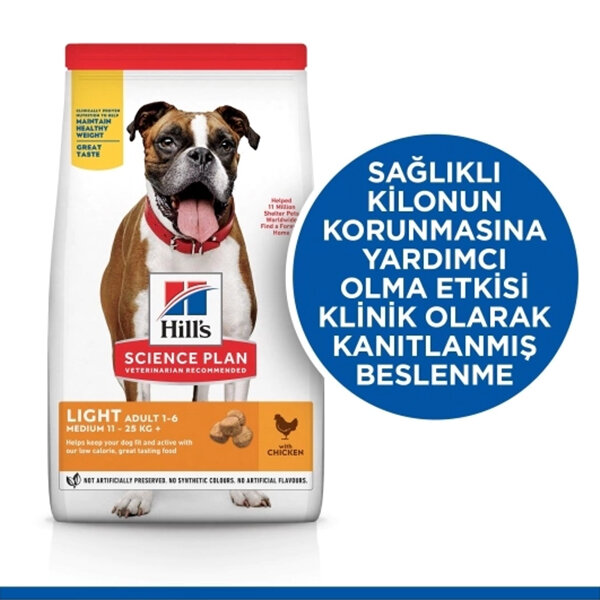Hill's Science Plan Light Tavuklu Orta Irk Yetişkin Köpek Maması 14kg - 2