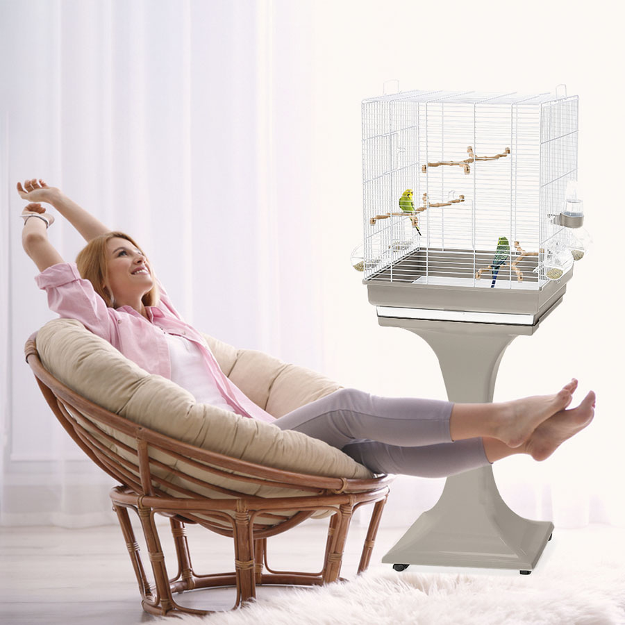 Imac Camilla Ayaklı Kuş Kafesi Bej/Beyaz 50x30x56/127 cm - 2