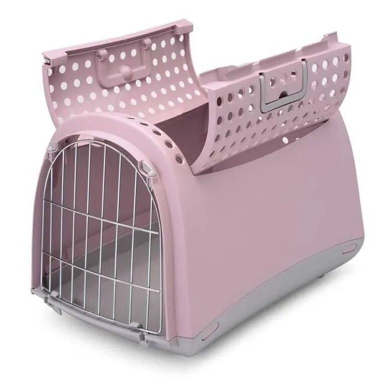 Imac Linus Cabrio Üstü Açılabilir Kedi Taşıma Kafesi Pembe 50X32X34.5 Cm - 1