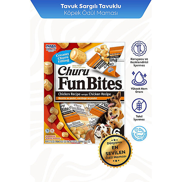 Inaba Churu Fun Bites Sticks Tavuk Sargılı Köpek Ödül Maması 22 g (6'lı)