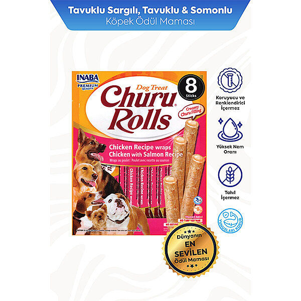 Inaba Churu Rolls Tavuk Sargılı ve Somonlu Köpek Ödül Maması 12 g (8'li)
