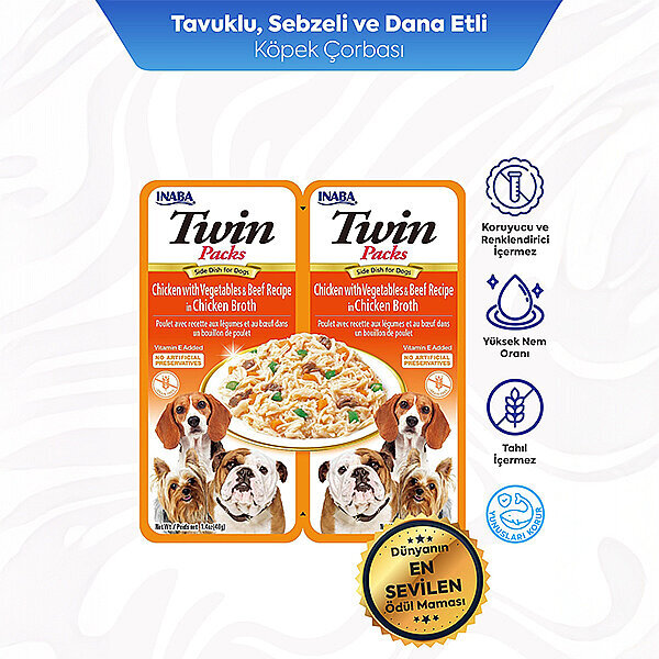 Inaba Twin Packs Tavuklu, Sebzeli ve Dana Etli Köpek Ödül Maması 40 g (2'li)
