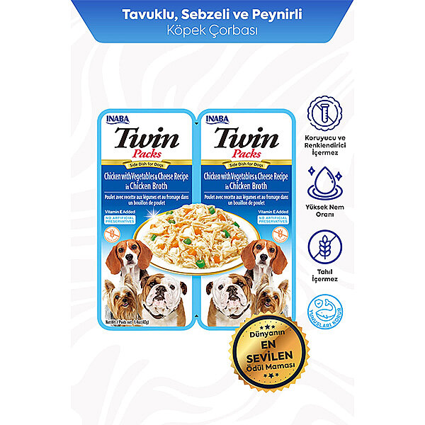 Inaba Twin Packs Tavuklu, Sebzeli ve Peynirli Köpek Ödül Maması 40 g (2'li)