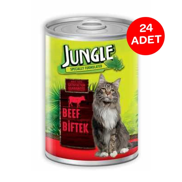 Jungle Biftekli Kedi Konservesi 415 GR X 24 Adet - 1
