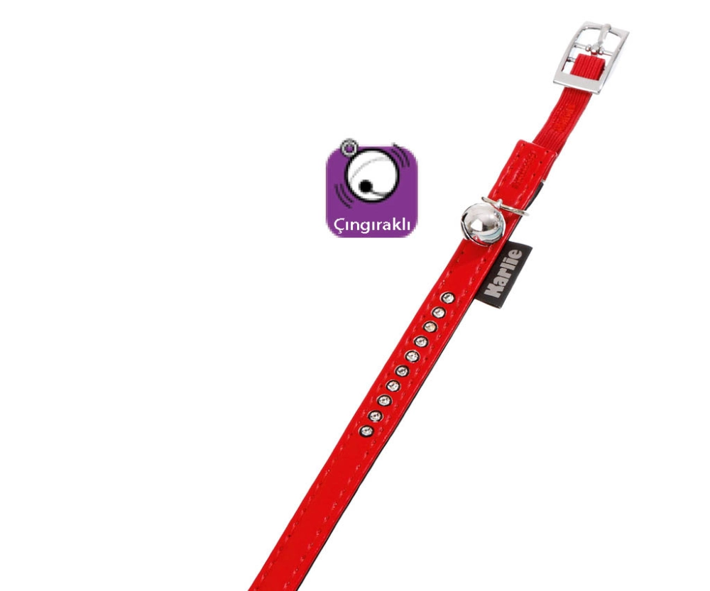 Karlıe Deri Taşlı Kedi Tasma Xs 30cm-11mm Kırmızı - 1
