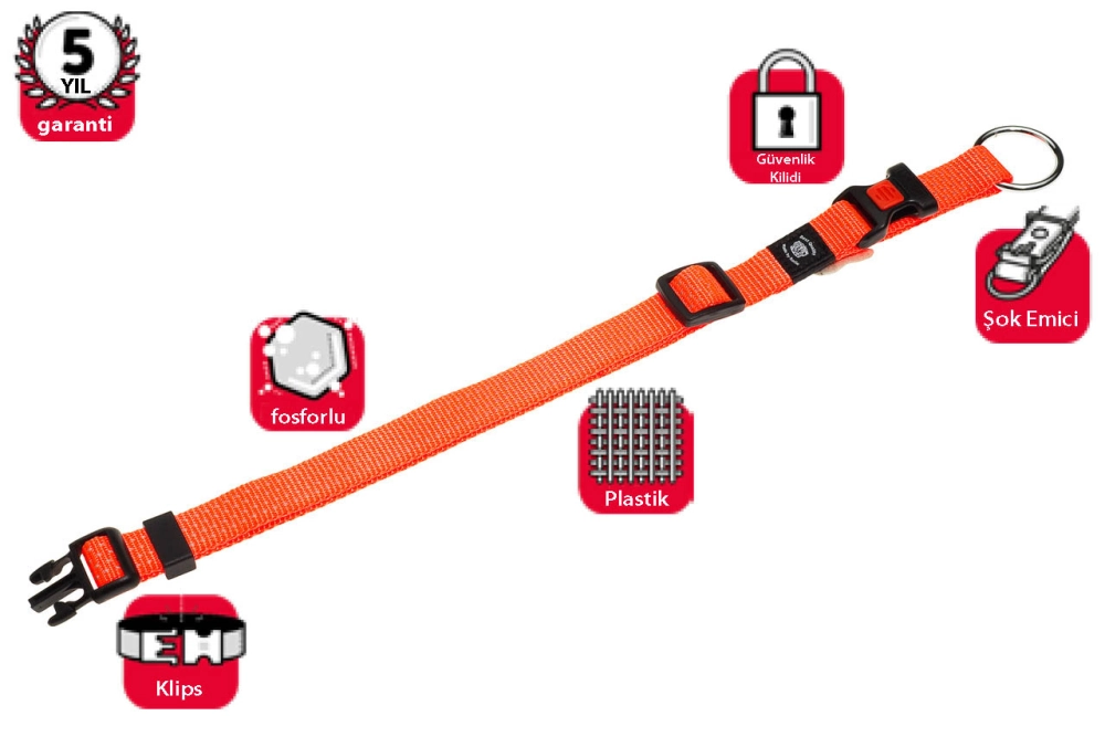 Karlıe Kilitli Boyun Tasma L 45-65 Cm Turuncu - 1