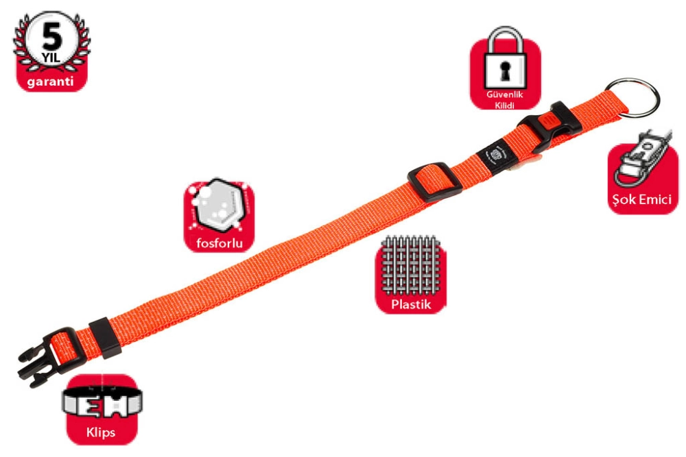 Karlıe Kilitli Boyun Tasma M 40-55 Cm Turuncu - 1