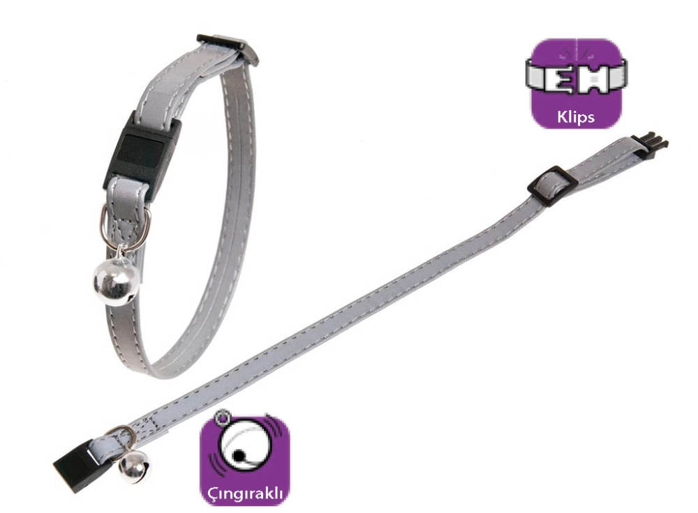 Karlıe Reflektörlü Kedi Tasma Çıng. 30cm Gümüş - 1