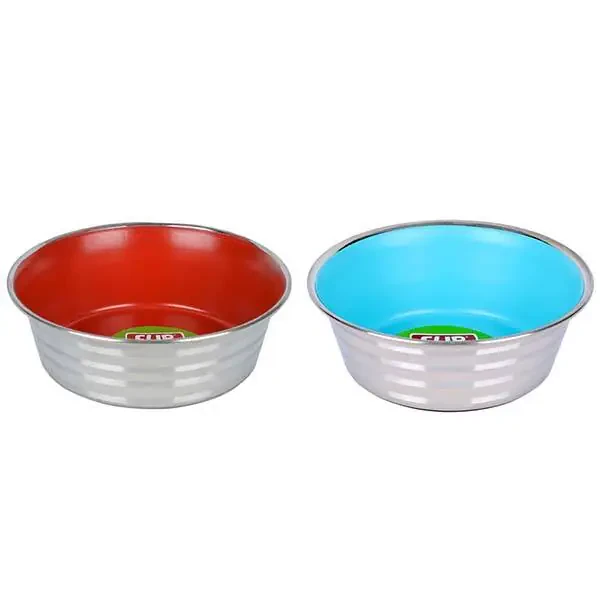 Flip Çizgi Desenli Renkli Silikon Tabanlı Çelik Mama Kabı 16 cm - 1