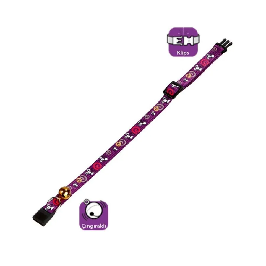 Flamingo Kedi Boyun Tasması Çıngıraklı Fare Desenli Mor 30 CM - 1