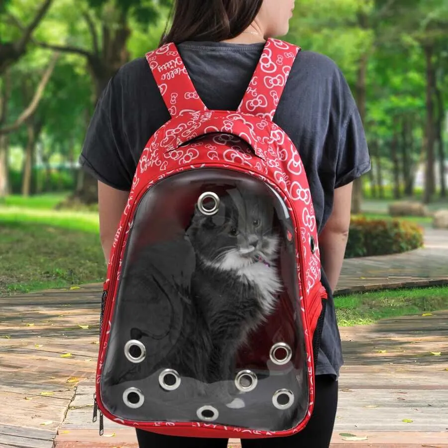 Hello Kitty Şeffaf Kedi Taşıma Çantası Kırmızı - 5