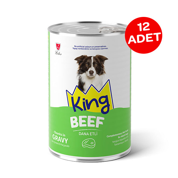 King Sos İçerisinde Et Parçacıklı Dana Etli Köpek Yaş Maması 400 gr X 12 Adet - 1