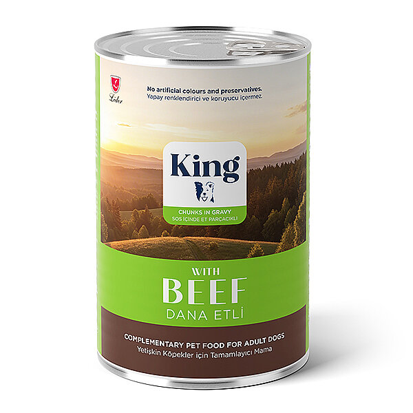 King Sos İçerisinde Et Parçacıklı Dana Etli Köpek Yaş Maması 400 gr - 1