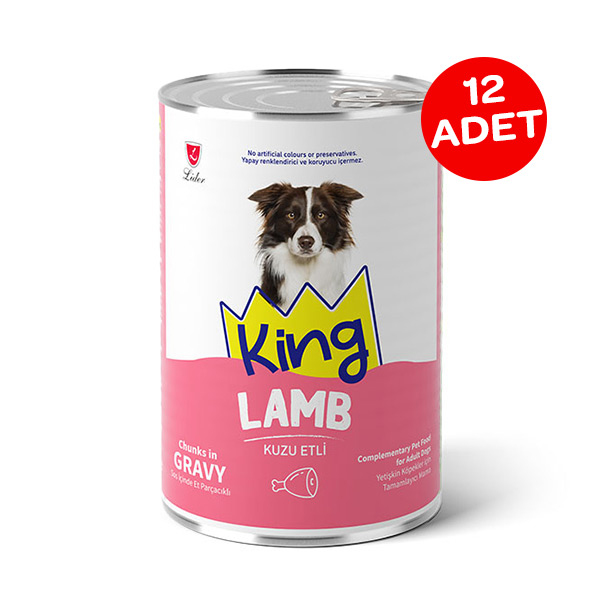 King Sos İçerisinde Et Parçacıklı Kuzu Etli Köpek Yaş Maması 400 gr X 12 Adet - 1