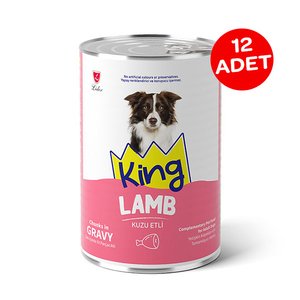 King Sos İçerisinde Et Parçacıklı Kuzu Etli Köpek Konservesi 400 gr X 12 Adet