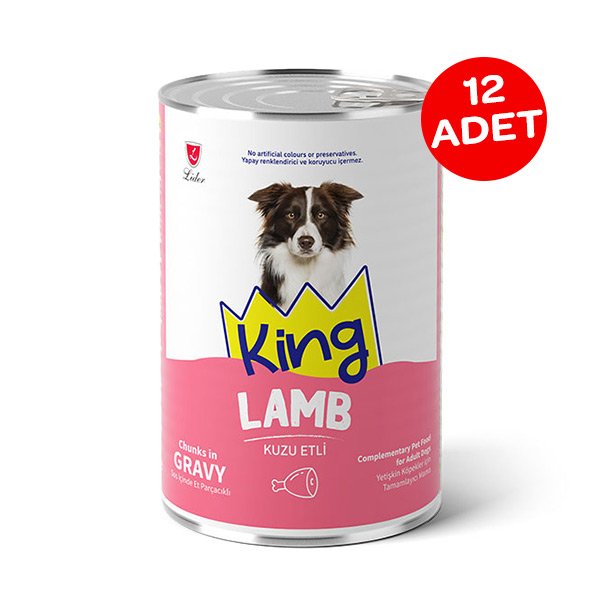 King Sos İçerisinde Et Parçacıklı Kuzu Etli Köpek Konservesi 400 gr X 12 Adet - 1