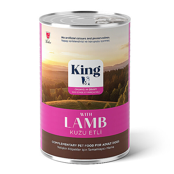 King Sos İçerisinde Et Parçacıklı Kuzu Etli Köpek Yaş Maması 400 gr