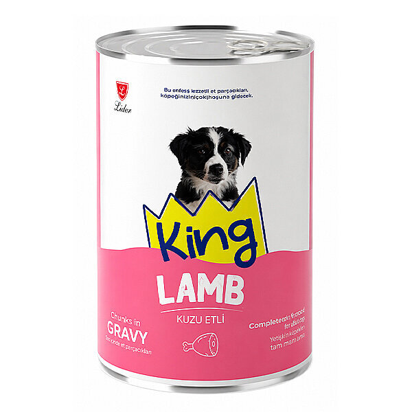 King Sos İçerisinde Et Parçacıklı Kuzu Etli Yavru Köpek Konservesi 400gr