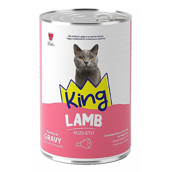 King Sos İçerisinde Et Parçacıklı Kuzu Etli Yetişkin Kedi Konservesi 400gr