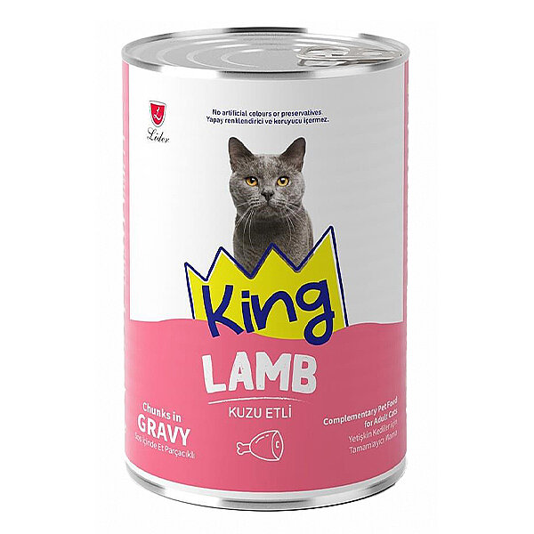 King Sos İçerisinde Et Parçacıklı Kuzu Etli Yetişkin Kedi Konservesi 400gr - 1