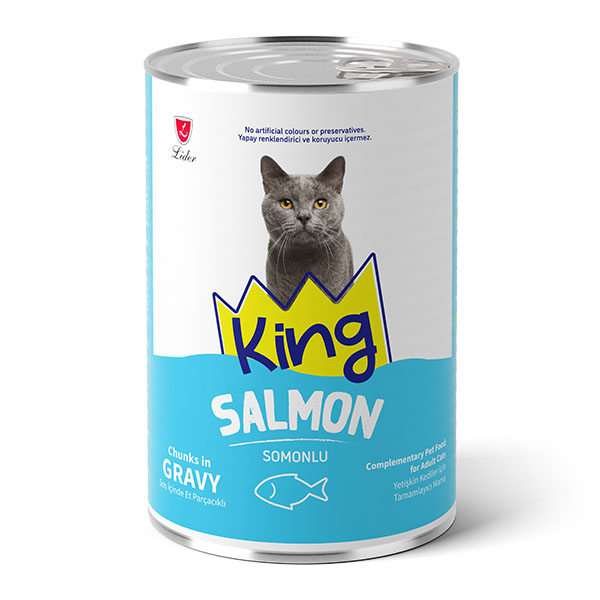 King Sos İçerisinde Et Parçacıklı Somonlu Kedi Yaş Maması 400 gr - 1