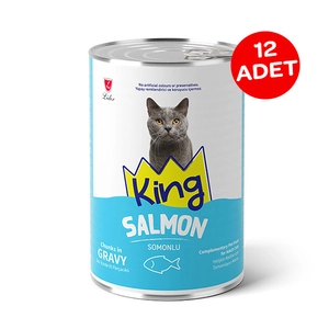 King Sos İçerisinde Et Parçacıklı Somonlu Kedi Konservesi 400 gr X 12 Adet