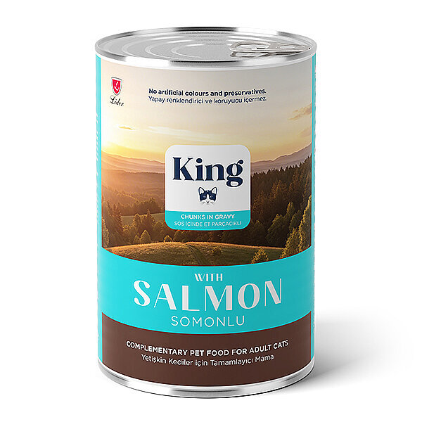 King Sos İçerisinde Et Parçacıklı Somonlu Kedi Yaş Maması 400 gr