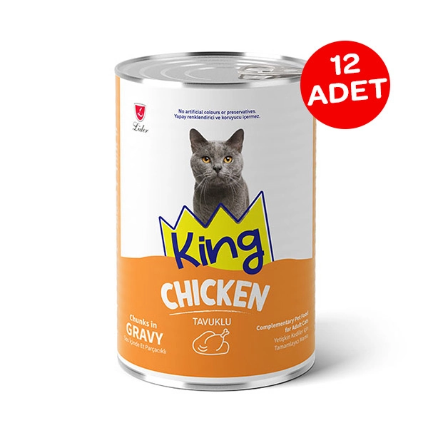 King Sos İçerisinde Et Parçacıklı Tavuklu Kedi Konservesi 400 gr X 12 Adet - 1