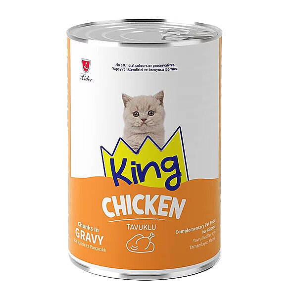 King Sos İçerisinde Et Parçacıklı Tavuklu Yavru Kedi Konservesi 400gr