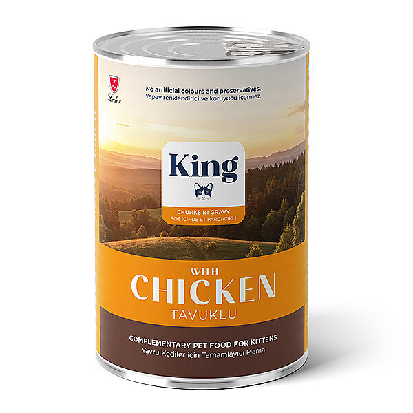 King Sos İçerisinde Et Parçacıklı Tavuklu Yavru Kedi Konservesi 400gr