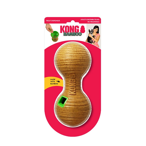 KONG Bamboo Feeder Köpekler için Dambıl Şeklinde Ödül Maması Dağıtma Oyuncağı M - 1