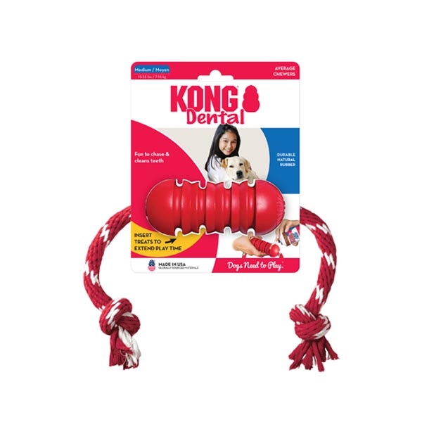 Kong Dental Diş Temizliği Sağlayan İp Sallantılı Köpek Oyuncağı M - 1
