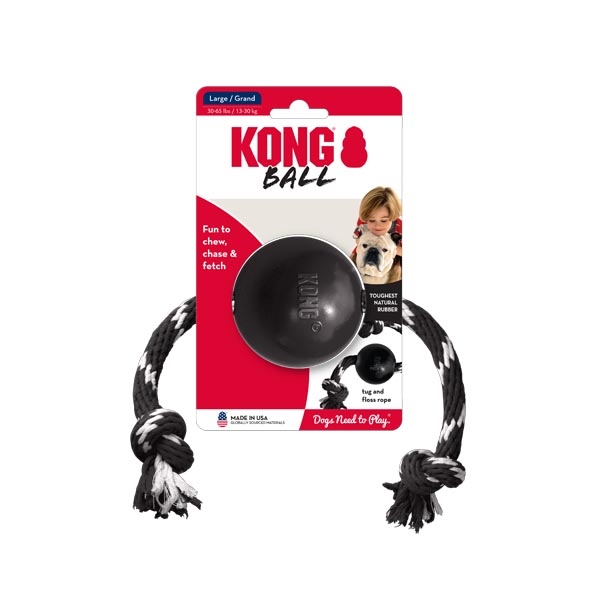 Kong Extreme Top Şeklinde Sesli ve İp Sallantılı Ultra Sert Kauçuk Köpek Oyuncağı (L) - 1