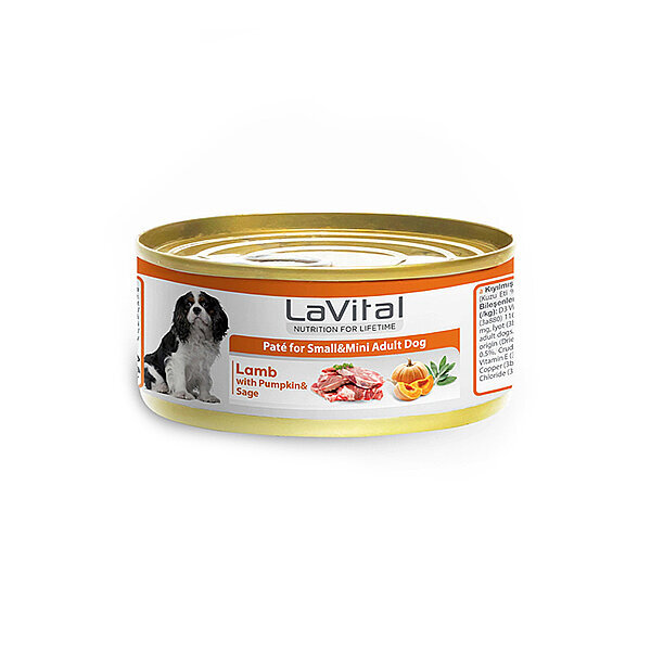 La Vital Kuzu Etli, Balkabaklı ve Adaçaylı Mini Irk Yetişkin Köpek Konservesi 85 Gr