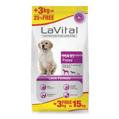 La Vital Kuzu Etli Büyük Irk Yavru Köpek Maması 12 + 3 KG - 1