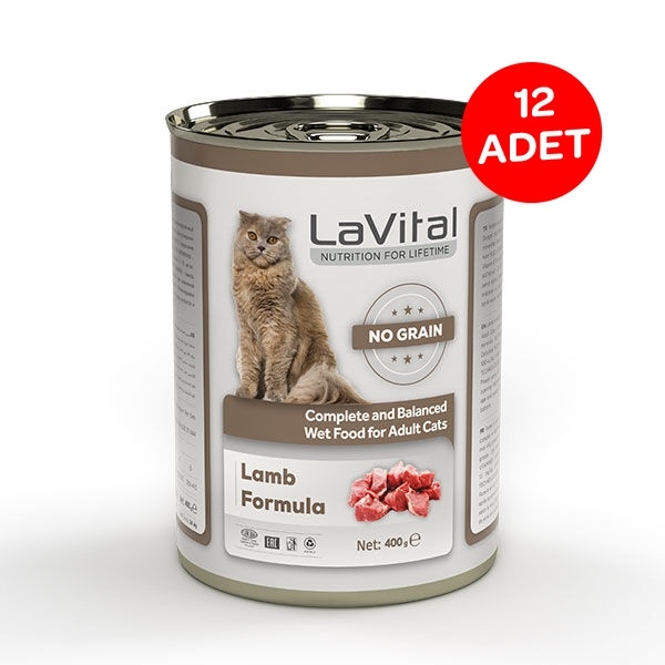 LaVital Kuzu Etli Tahılsız Ezme Yetişkin Yaş Kedi Maması 400 g x 12 Adet - 1