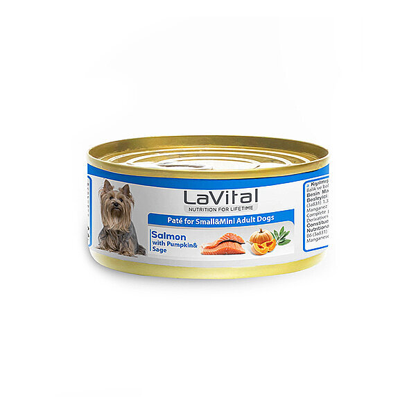 La Vital Somonlu, Balkabaklı ve Adaçaylı Mini Irk Yetişkin Köpek Konservesi 85 Gr