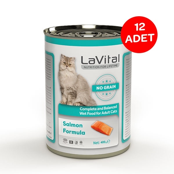 LaVital Somonlu Tahılsız Ezme Yetişkin Yaş Kedi Maması 400 g x 12 Adet - 1
