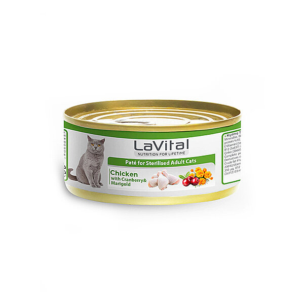 LaVital Tavuklu, Kızılcıklı ve Kadife Çiçekli Kısırlaştırılmış Yetişkin Yaş Kedi Maması 85 g - 1