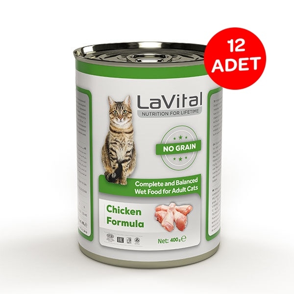 LaVital Tavuk Etli Tahılsız Ezme Yetişkin Yaş Kedi Maması 400 g x 12 Adet - 1