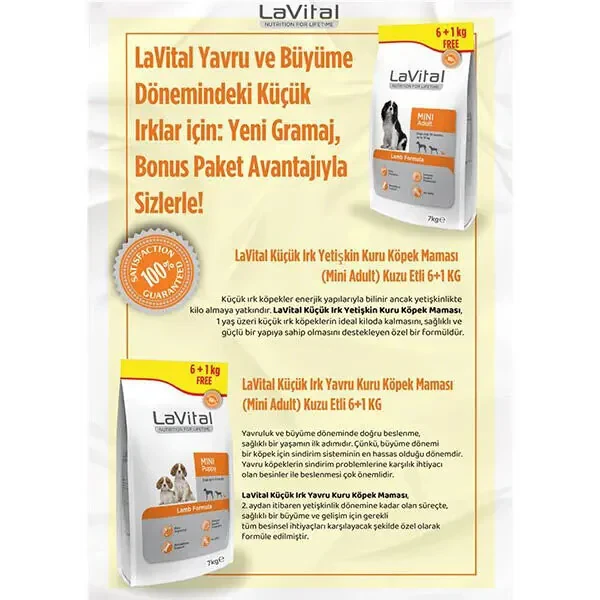 LaVital Küçük Irk Kuru Köpek Maması (Mini Adult) Kuzu Etli 6+1 KG - 3
