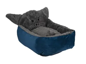 Lion Kedi Başlı Kedi Yatağı Mavi