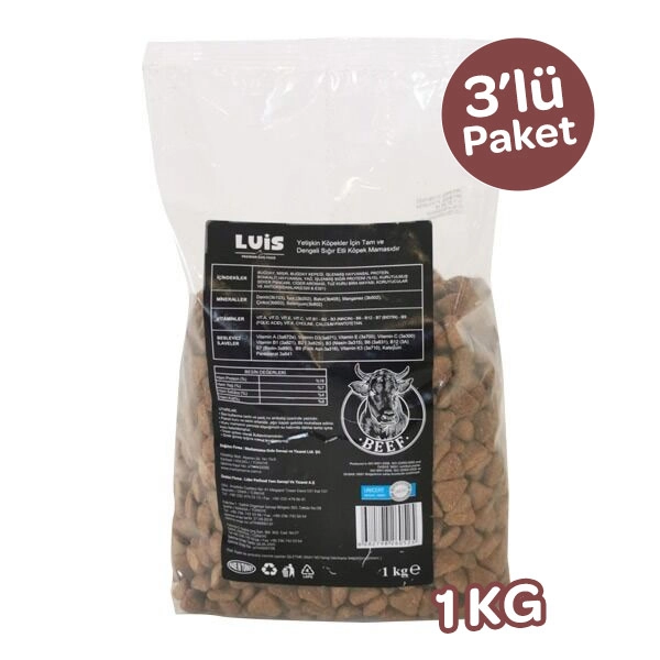 Luis Biftekli Yetişkin Köpek Maması 1 Kg x 3 Adet - 1