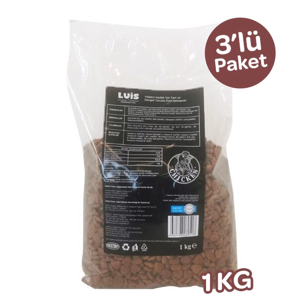 Luis Tavuklu Yetişkin Kedi Maması 1 Kg x 3 Adet - 1