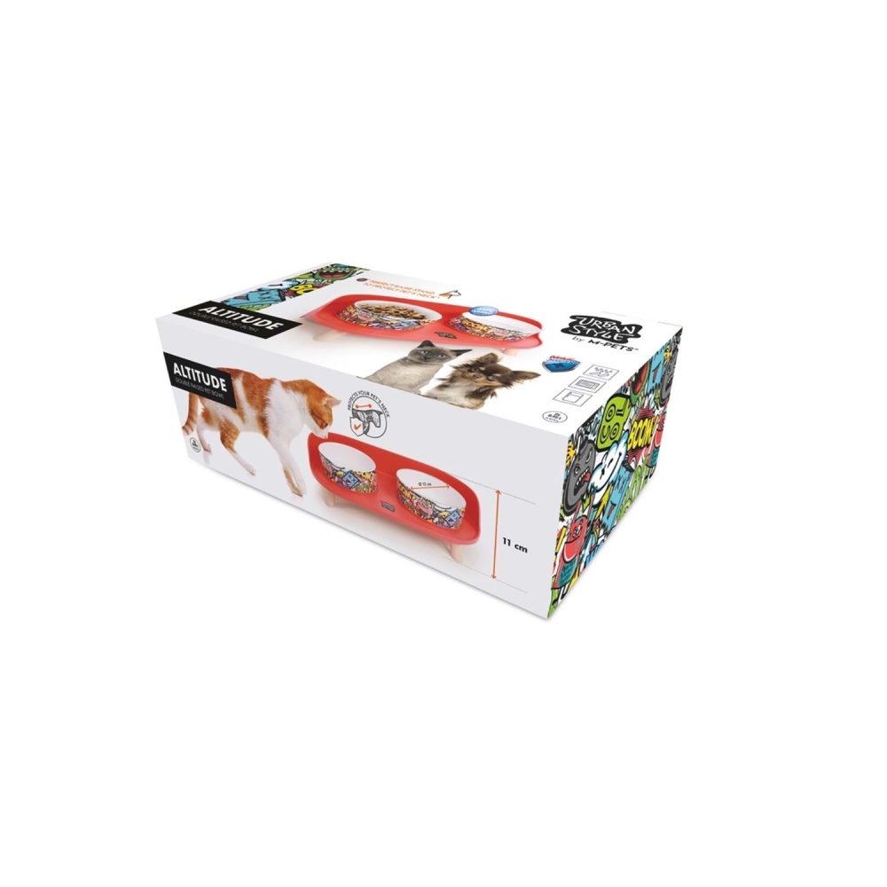 M-Pets Altitude Urban Style Standlı Mama ve Su Kabı 2x450 ml - Kırmızı/Çok Renkli - 1