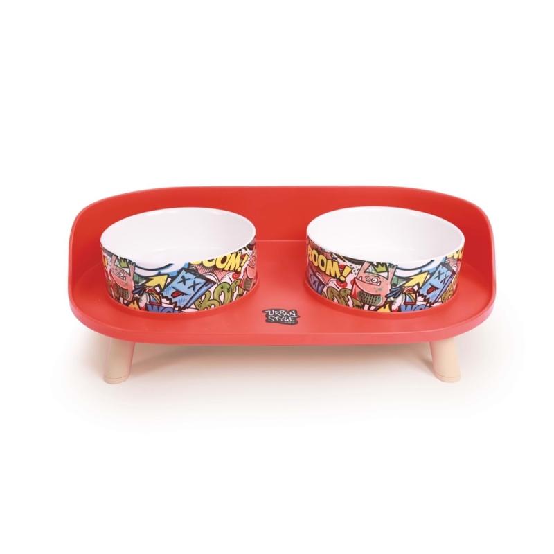 M-Pets Altitude Urban Style Standlı Mama ve Su Kabı 2x450 ml - Kırmızı/Çok Renkli - 2
