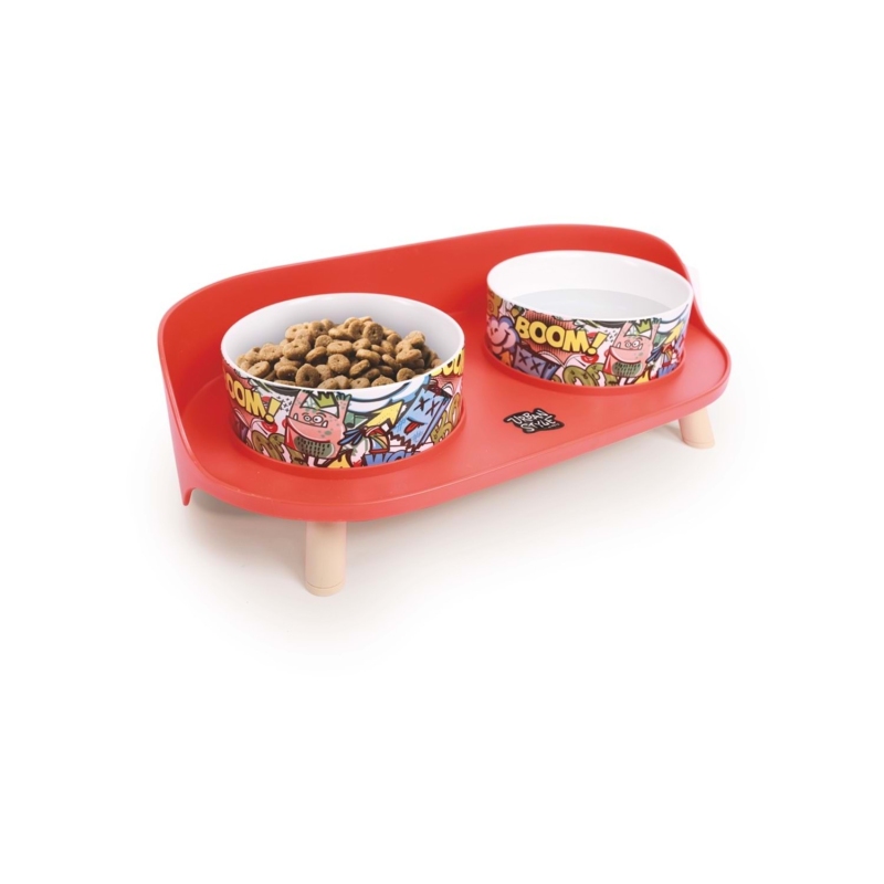 M-Pets Altitude Urban Style Standlı Mama ve Su Kabı 2x450 ml - Kırmızı/Çok Renkli - 4